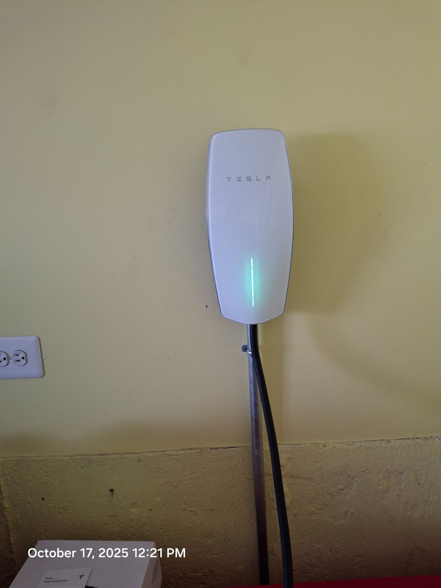 Tesla Wall Connector yellow wall garage Illinois