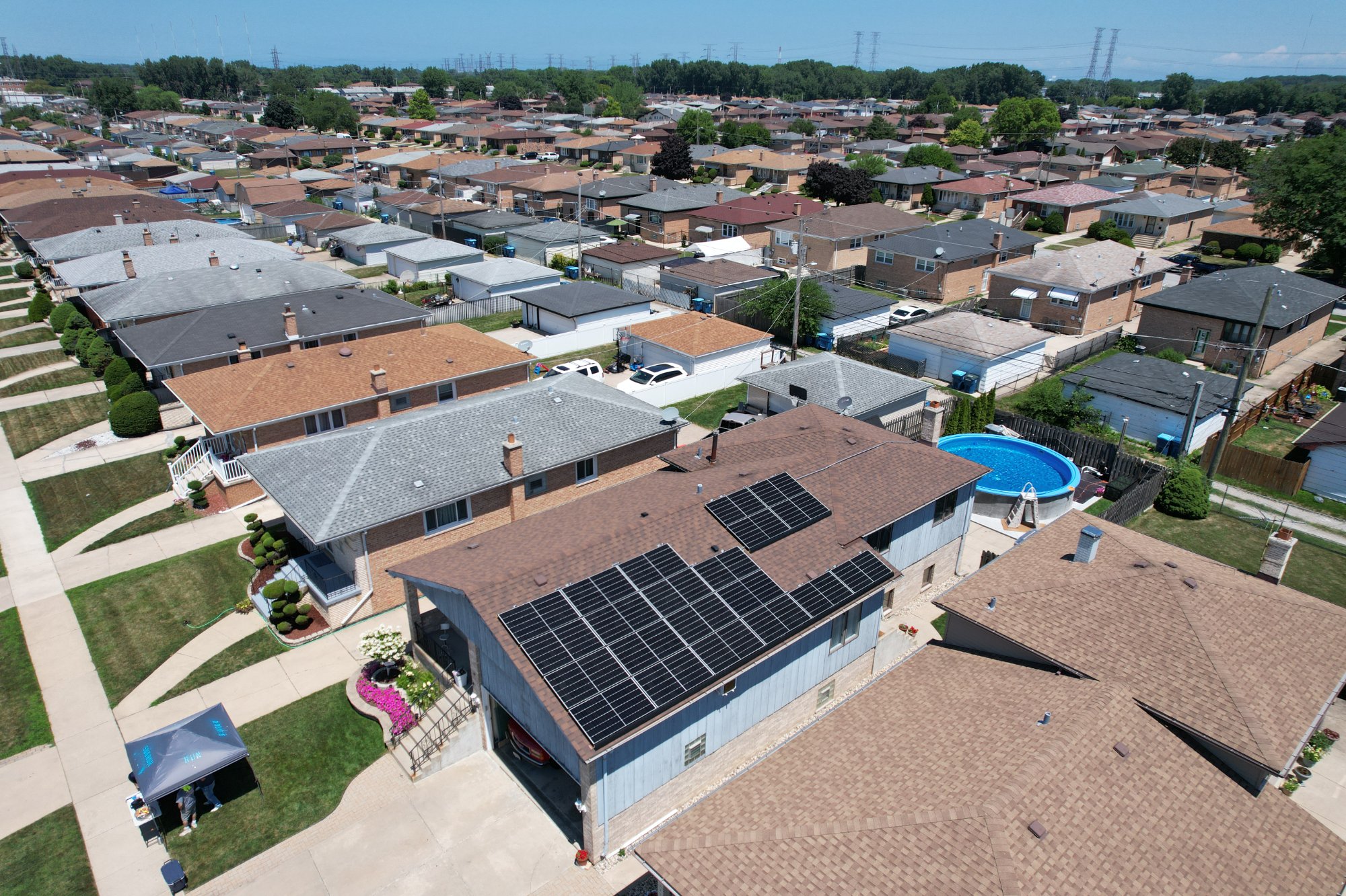 DJI aerial solar panel installation large Illinois home