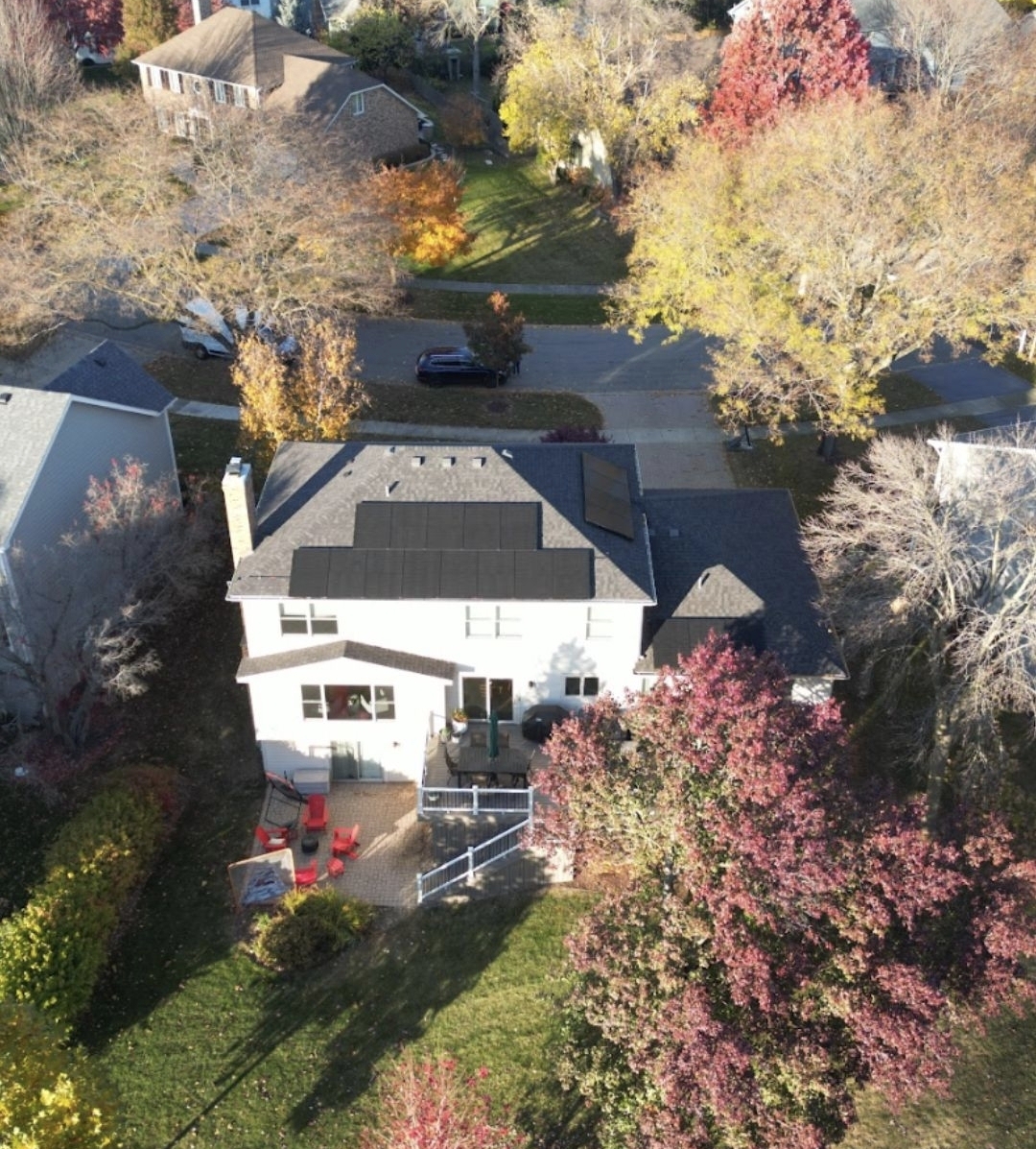 Aerial solar installation Illinois residential
