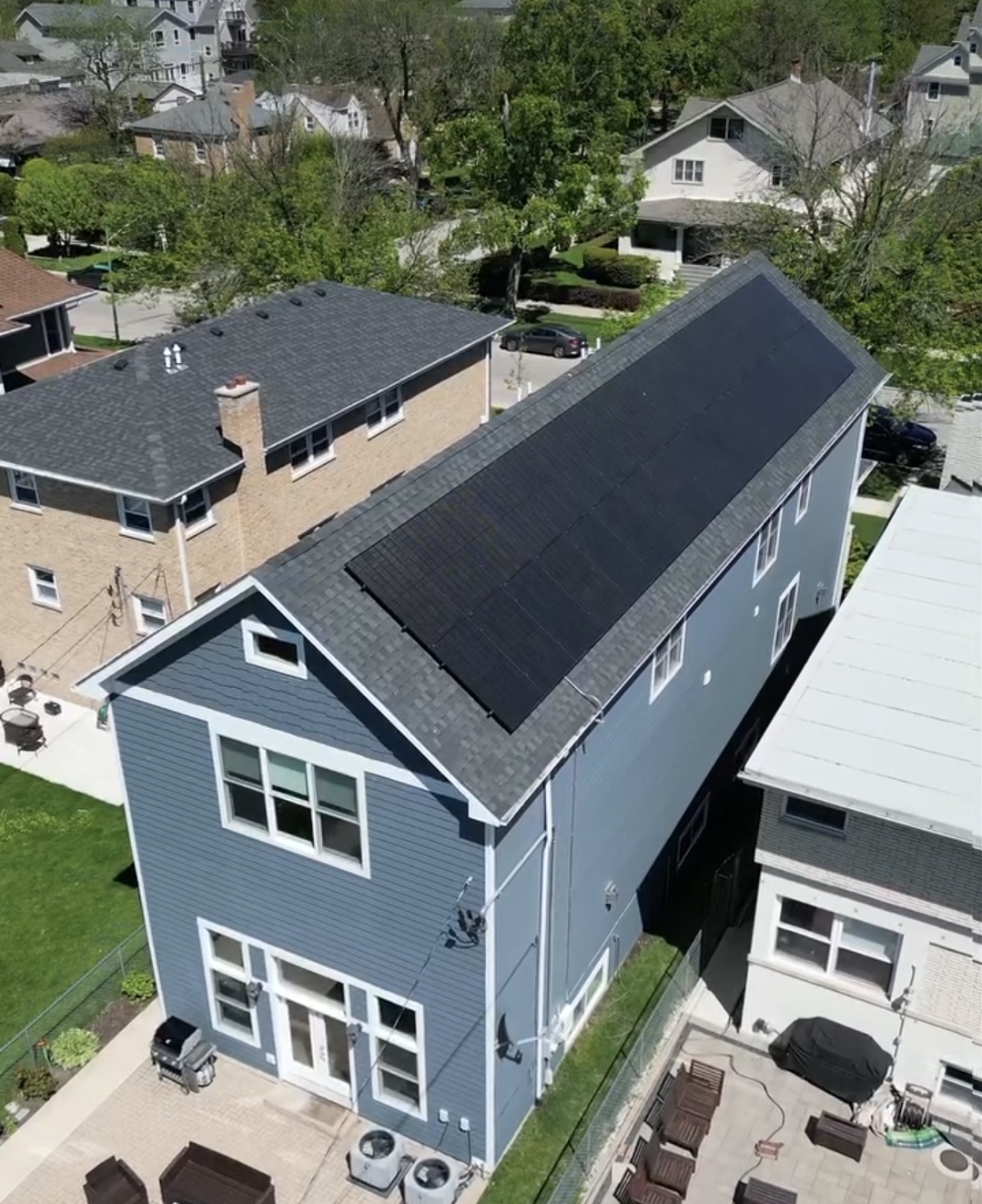 Aerial view multiple solar installations Illinois