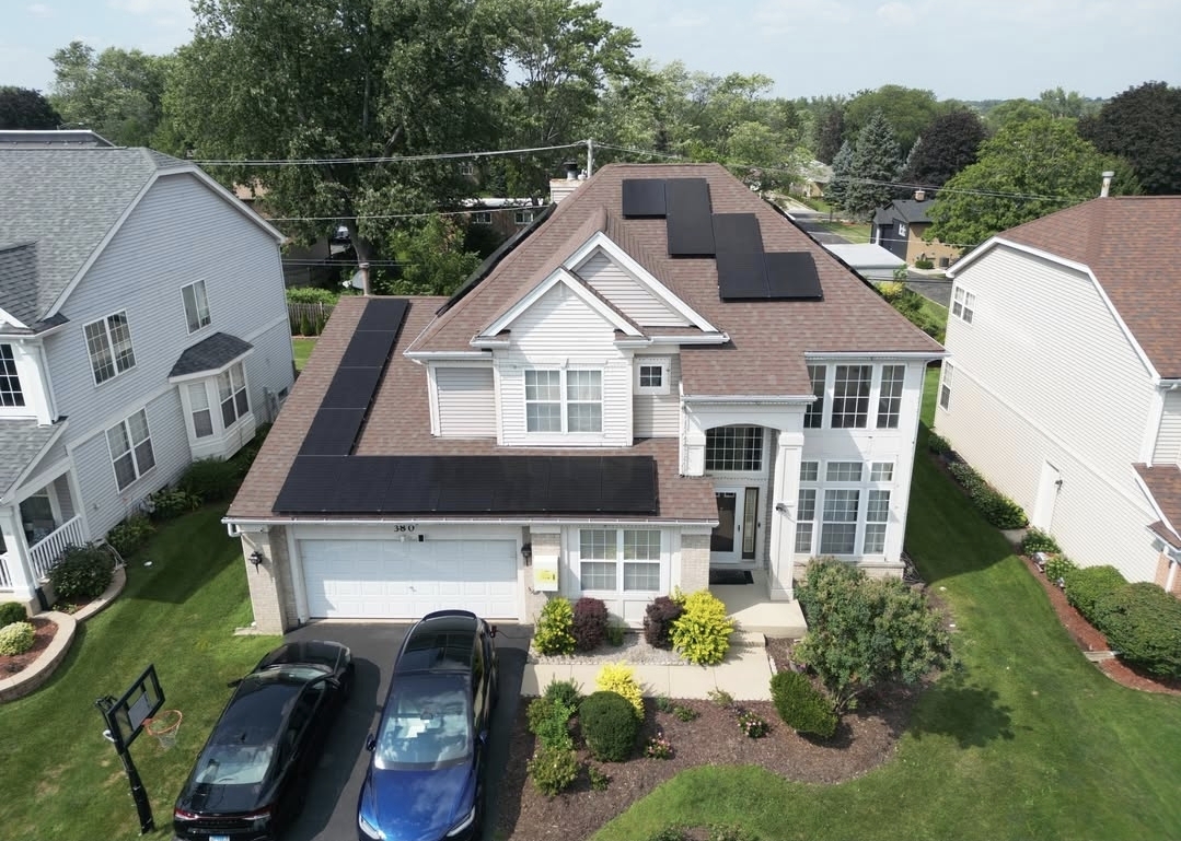 Aerial solar installation Illinois autumn